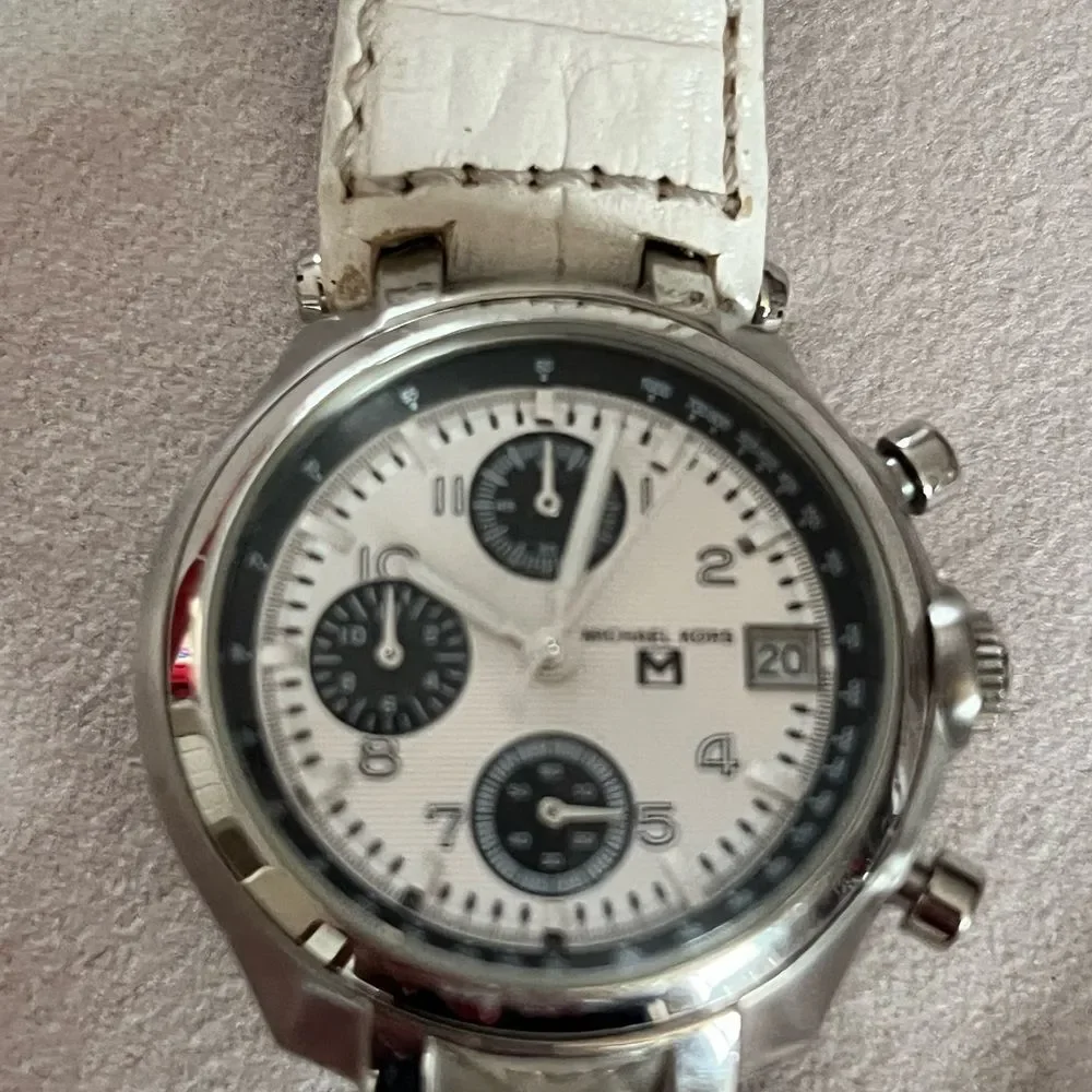 Set/2-vtg-Michael Kors w/white leather band &vtg.Lucky Brand silver chunky metal
